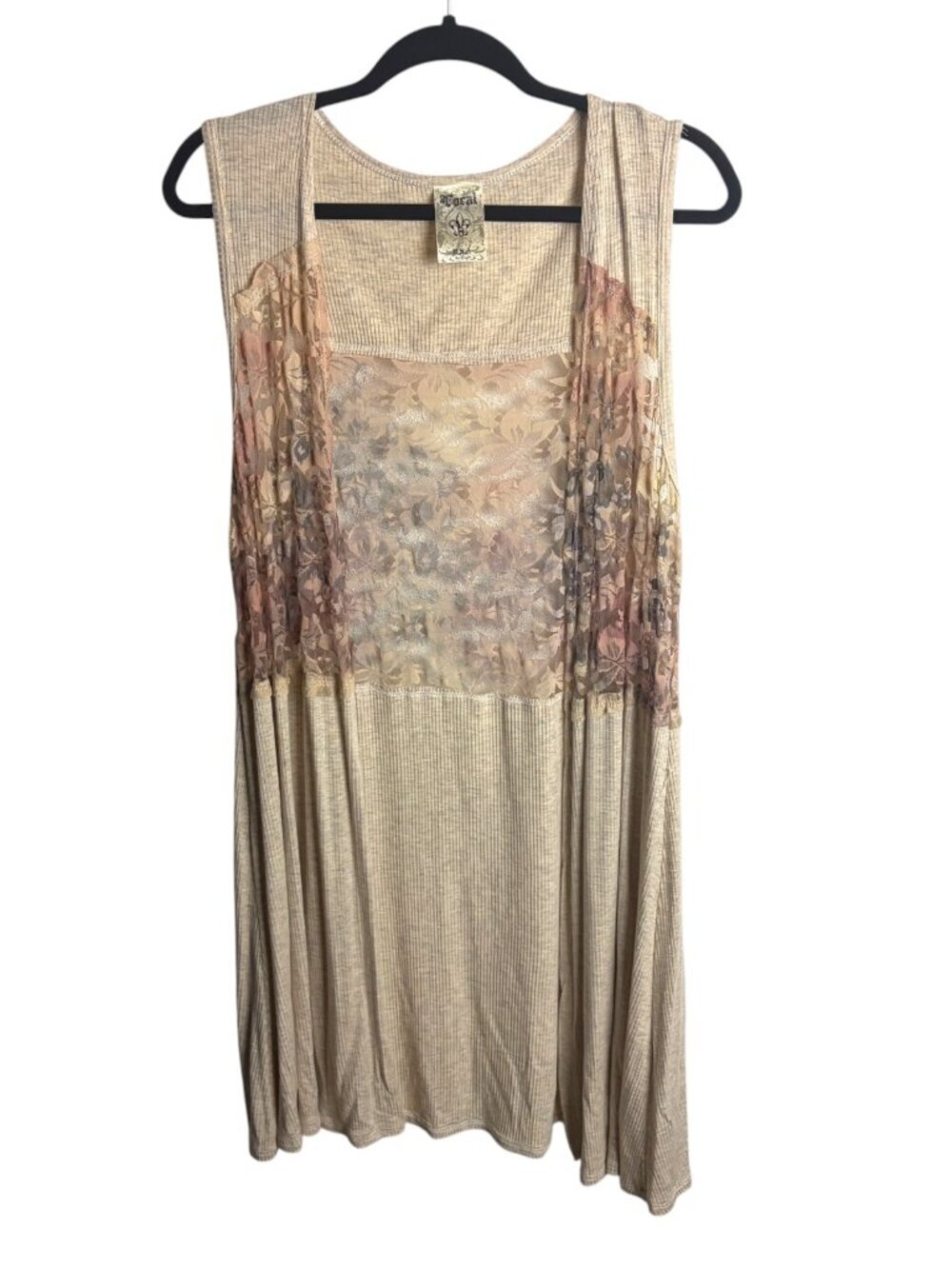 Vocal Size S Sleeveless Cardigan Topper Duster Ribbed Lace Animal Print Cream